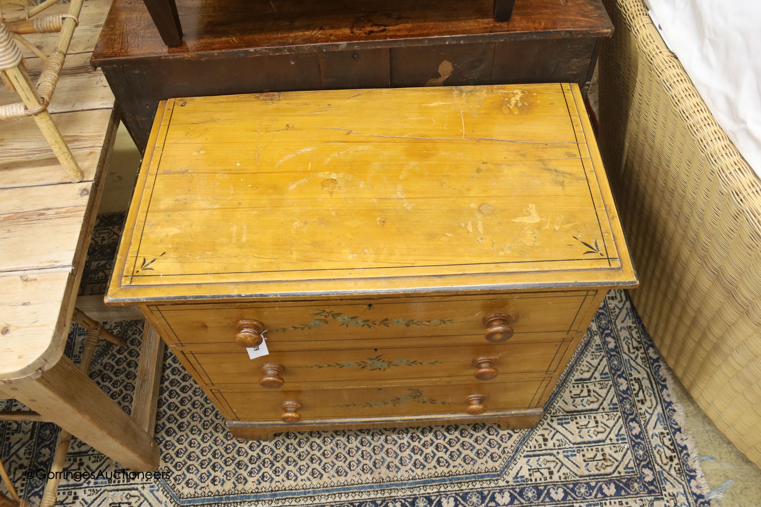 A small Victorian painted pine chest, width 83cm, depth 45cm, height 79cm